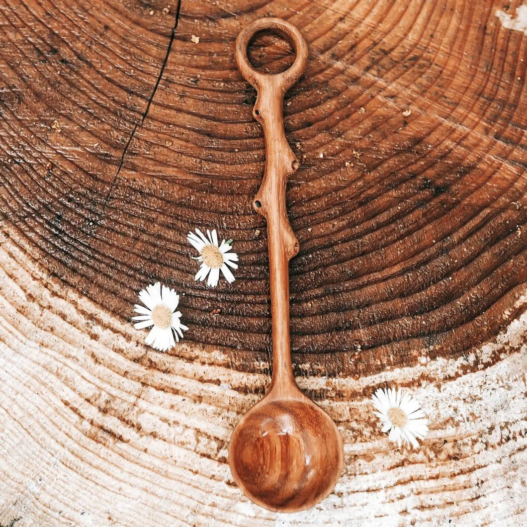 Wooden Hand-Carved Bubble and Scoop Spoon