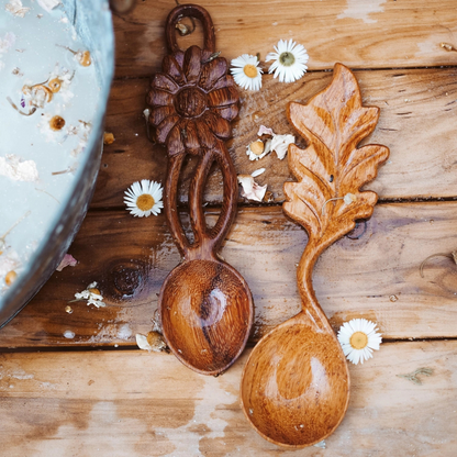 Wooden Hand-Carved Leaf Spoon