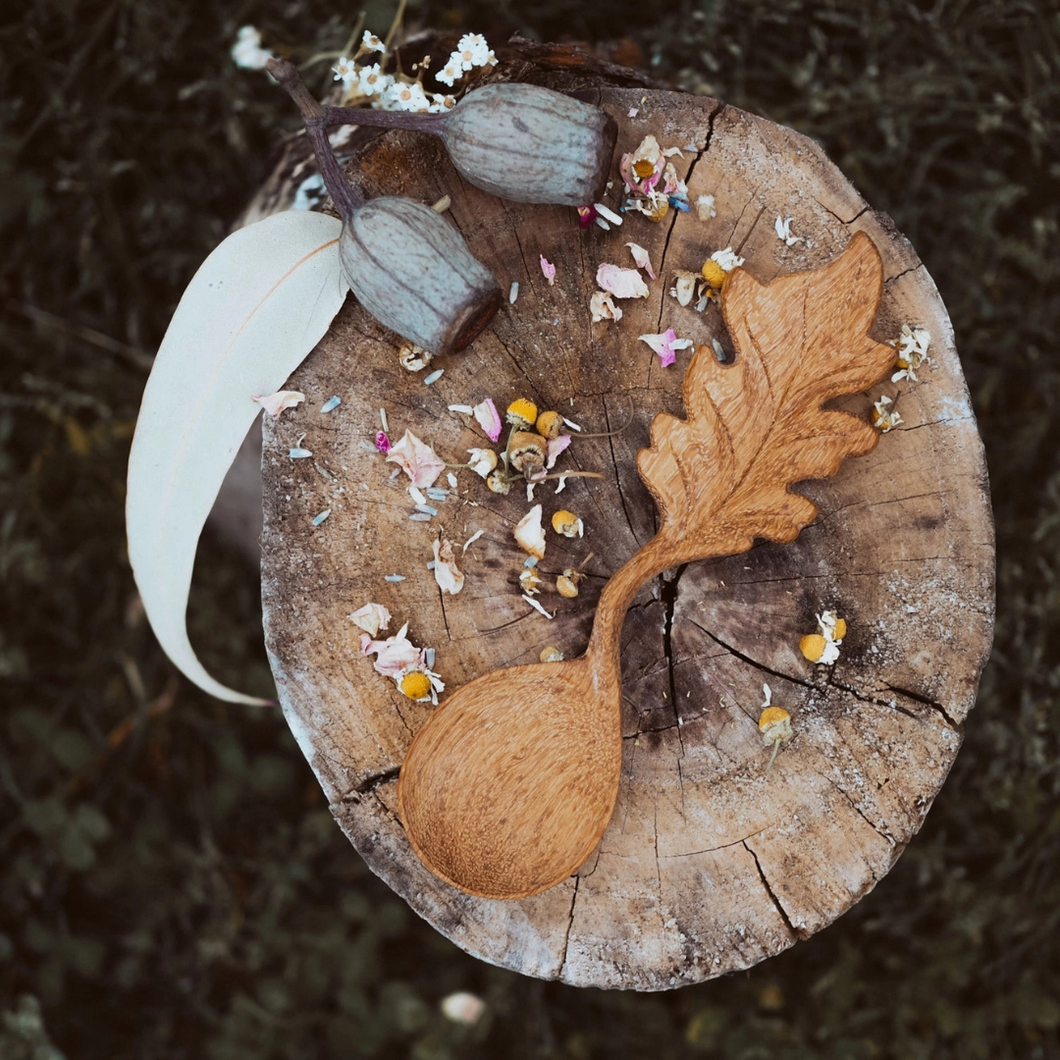 Wooden Hand-Carved Leaf Spoon