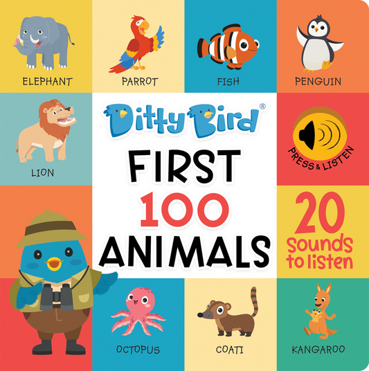 Ditty Bird First 100 Animals Board Book (Rechargeable)