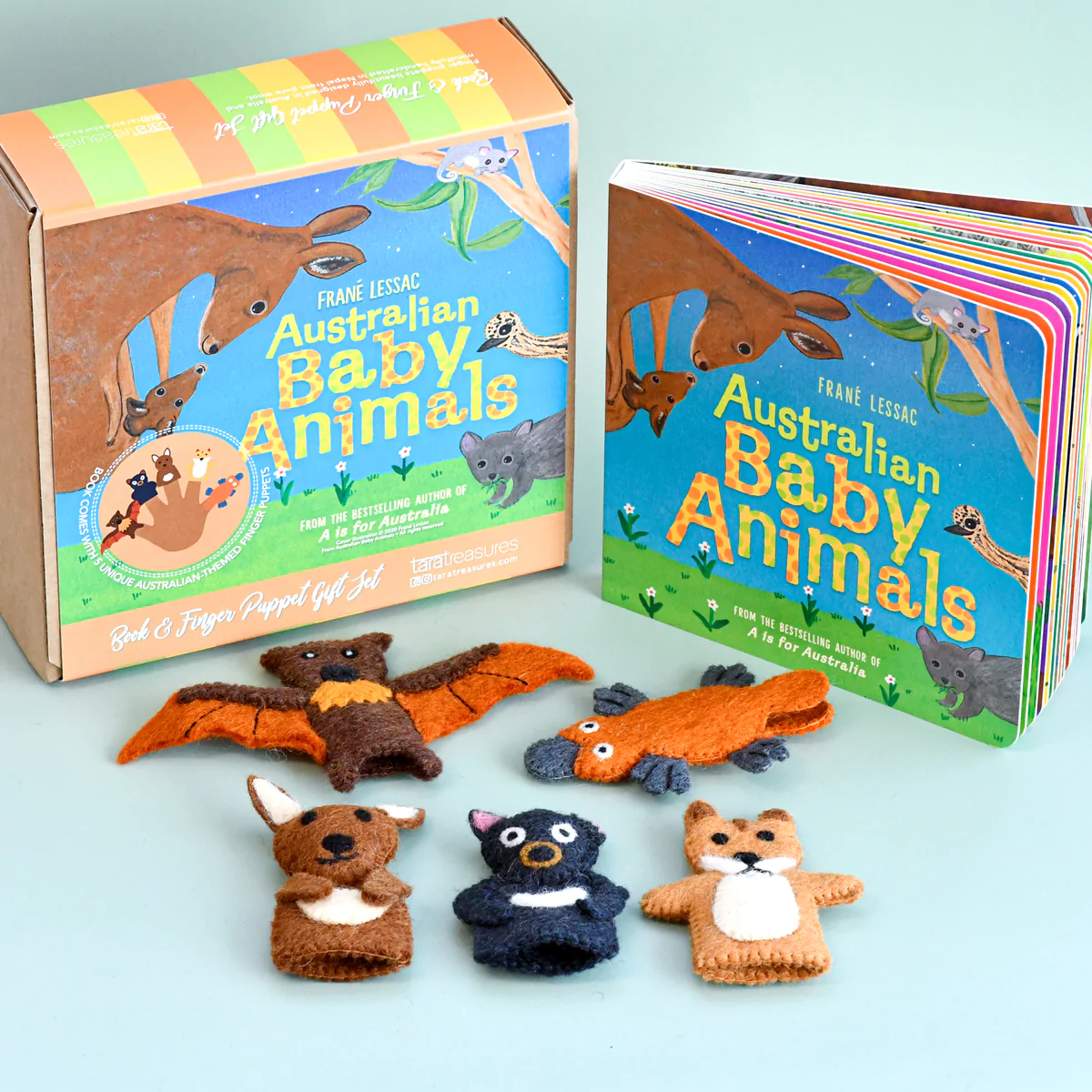 Tara Treasures Australian Baby Animals by Frané Lessac Book and Finger Puppet Set