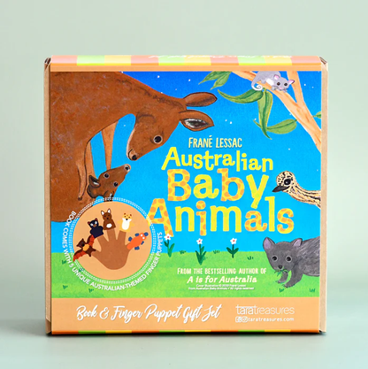 Tara Treasures Australian Baby Animals by Frané Lessac Book and Finger Puppet Set