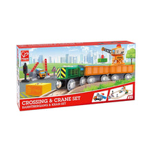 Load image into Gallery viewer, Hape 32pc Railway Crossing &amp; Crane Set
