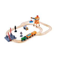 Load image into Gallery viewer, Hape 32pc Railway Crossing &amp; Crane Set
